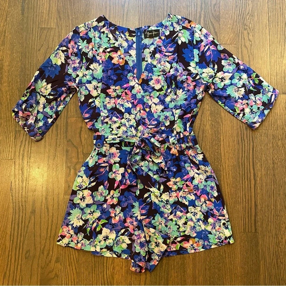 Yumi Kim Liz Tie Waist 100% Silk Floral Romper - Picture 1 of 11